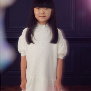 Holiday White Sweater Dress from Tea Collection knit with golden sparks